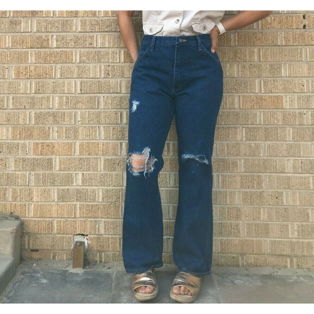 Vtg‎ 80s Rustler wide leg dark wash flare jeans 28.5" dark denim casual everyday - Picture 6 of 11